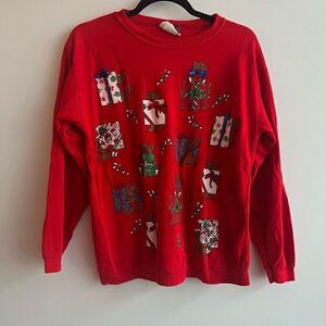 Vintage Ugly Christmas Light Weight Sweatshirt Teddy Bears and Gifts Size Medium
